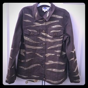 Women Diane Gilman Brown Denim Rhinestone Jacket